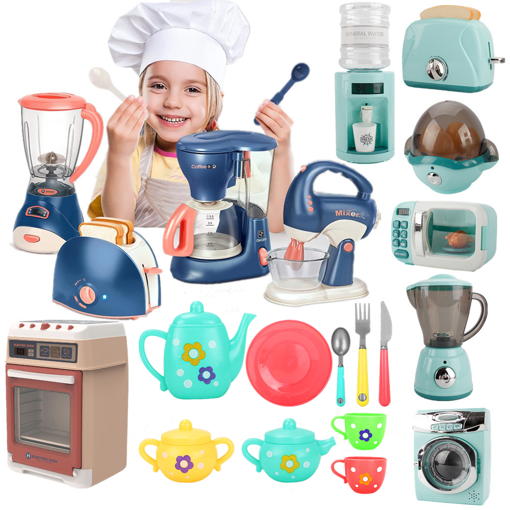 Küche Haushaltsgeräte Spielzeug Kinder Pretend Play Set Haushalt Kaffeemaschine Mixer Toaster Staubsauger Spielset für Kinder Geschenke