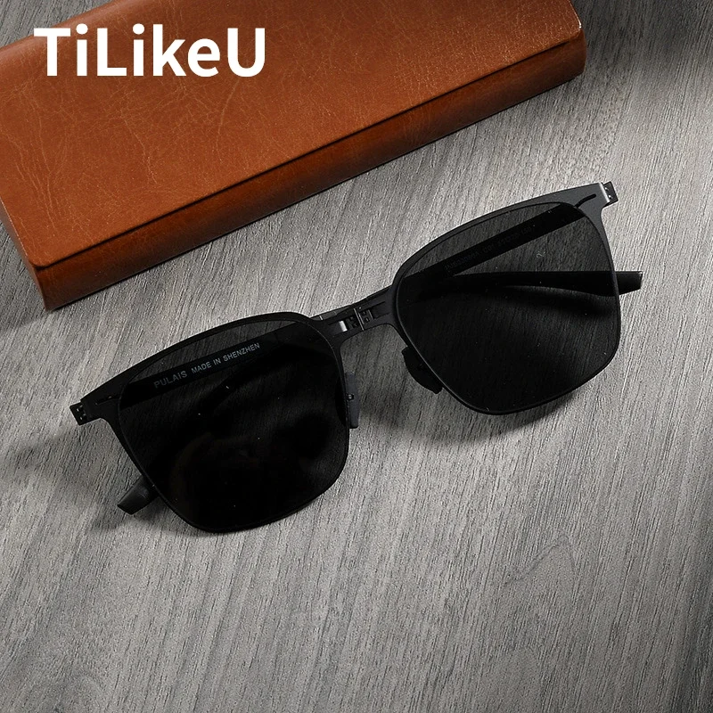 Óculos de sol dobráveis quadrados de aço inoxidável de aviação ultrafino para homens portátil ao ar livre condução pesca proteção UV óculos de sol