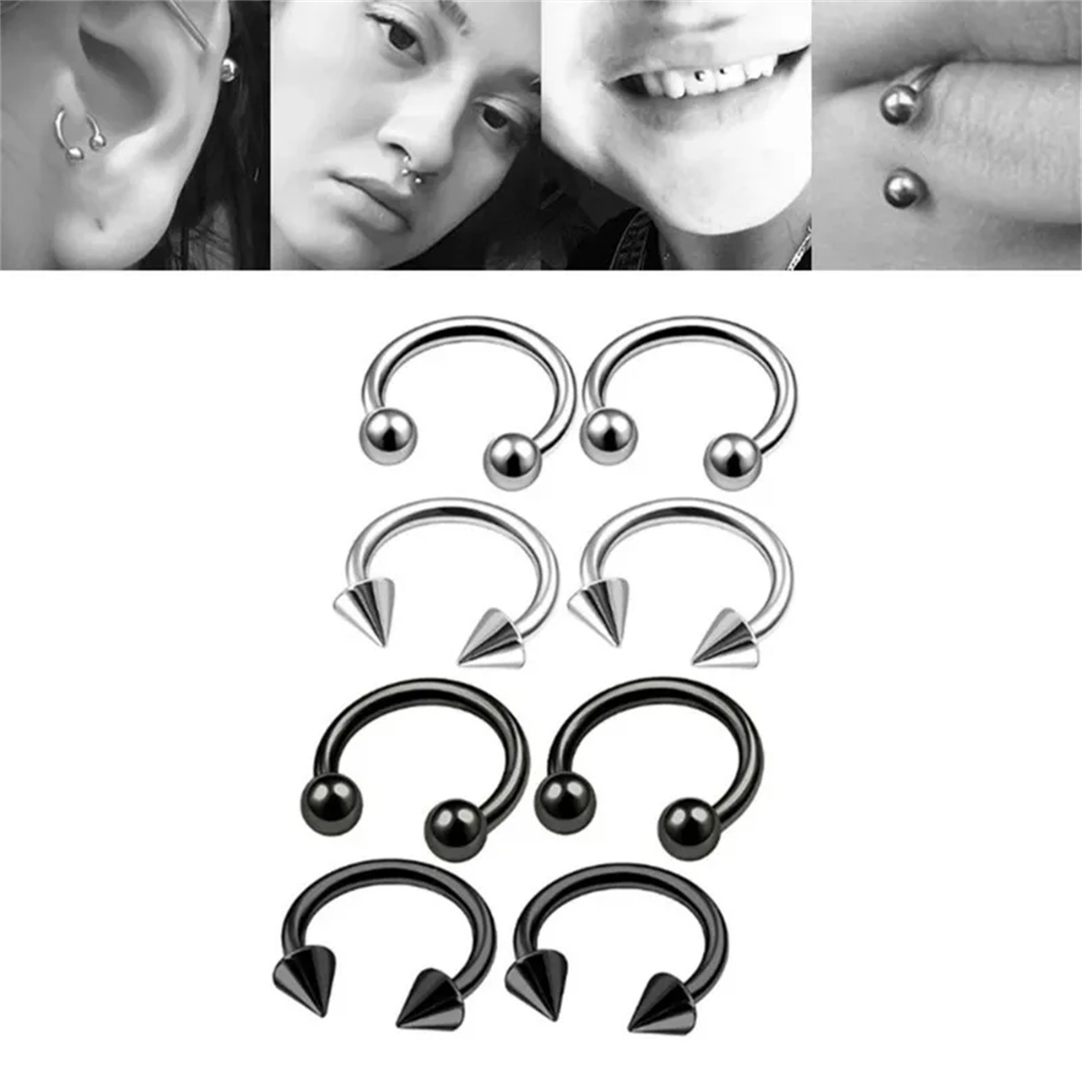 Cincin hidung Septum baja tahan karat Punk 16G, perhiasan tindik telinga sepatu kuda Helix tulang rawan untuk pria/4/5 buah