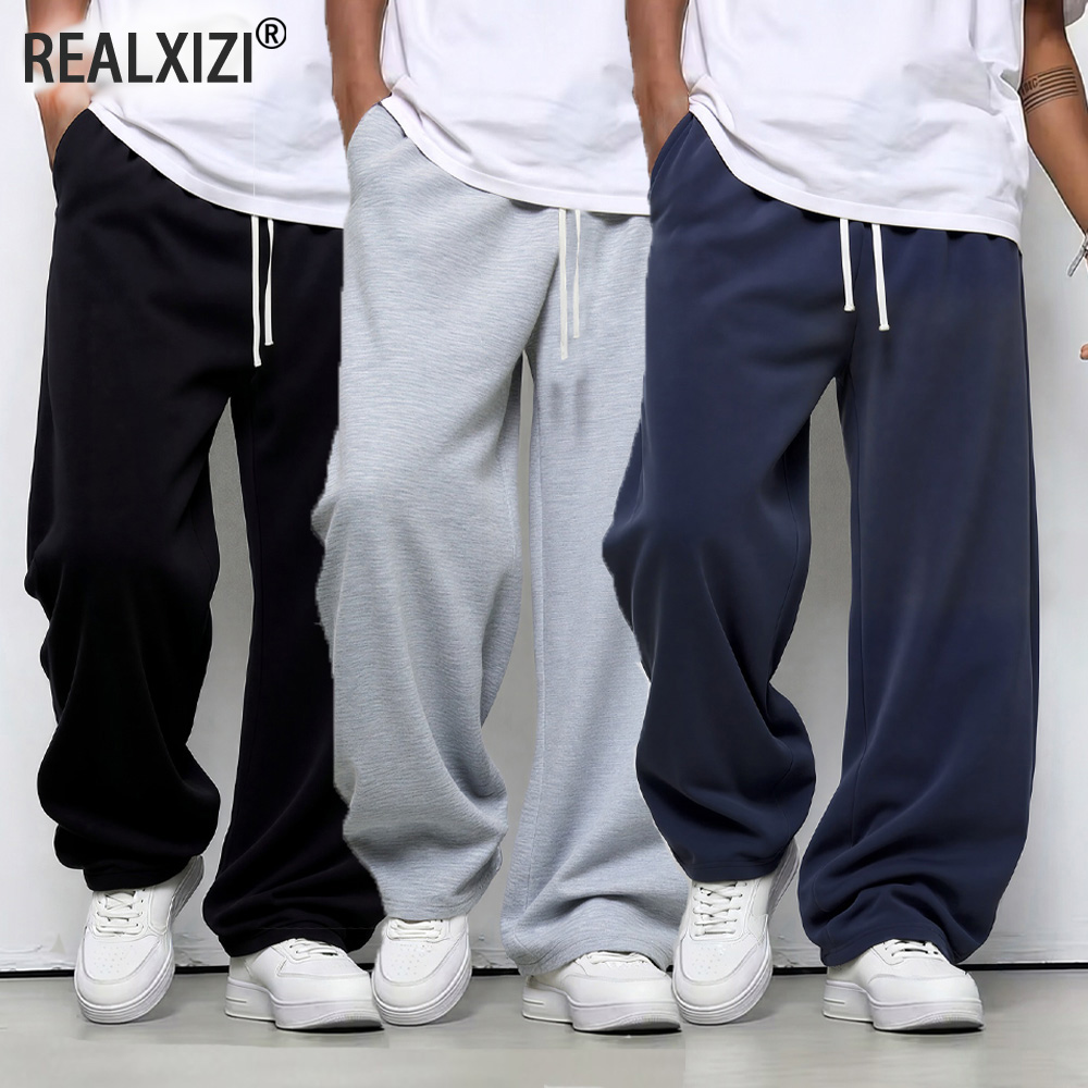 Calças Casuais Masculinas de Corte Solto e Perna Reta, Moda Coreana, Calças de Moletom de Perna Larga, Confortáveis e Leves para Uso ao Ar Livre