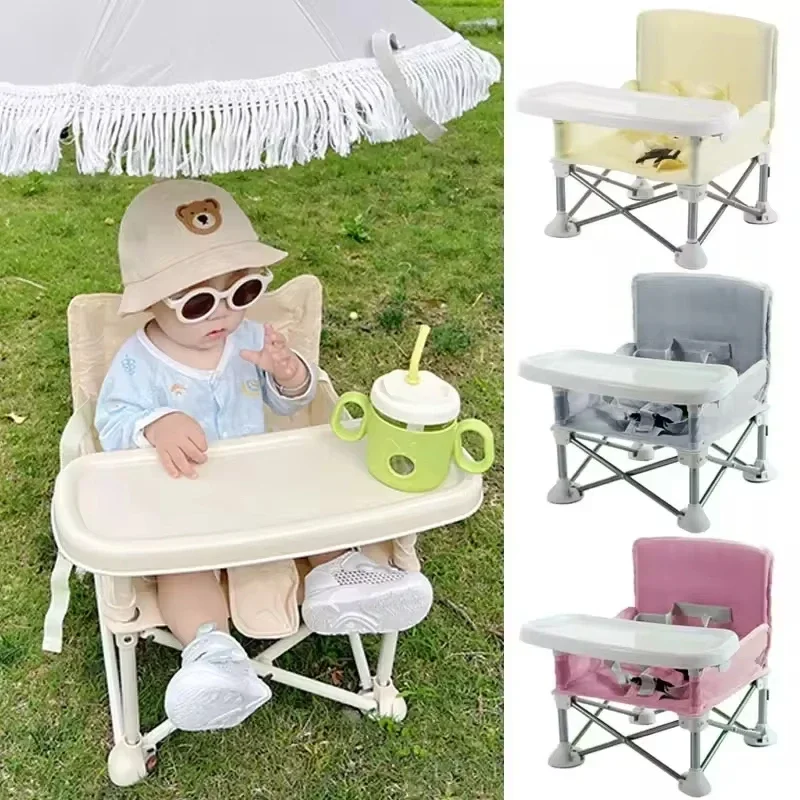Baby Travel Booster Seat Assento protetor portátil Assento de jantar para crianças Cadeira de acampamento dobrável Bandeja de jantar para crianças