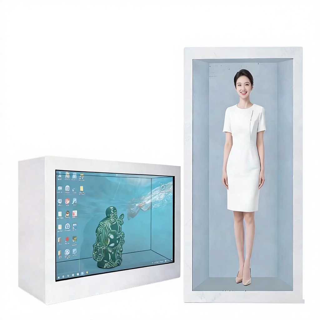 YINGTOUCH 85-Inch 3D Holographic Transparent Display Cabinet-White Business Series Touch Interactive Digital Human All-in-One