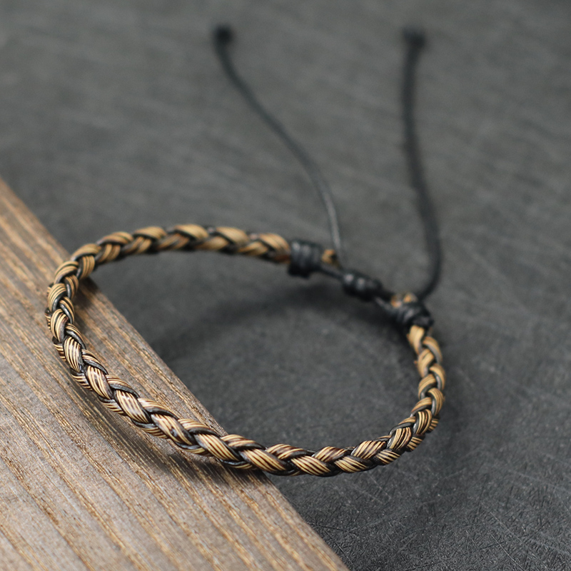 สไตล์เรียบง่าย Handmade สร้อยข้อมือหนังแท้ผู้ชายปรับเชือกเทียนอุปกรณ์เสริมสําหรับเขา Pulseiras Masculina