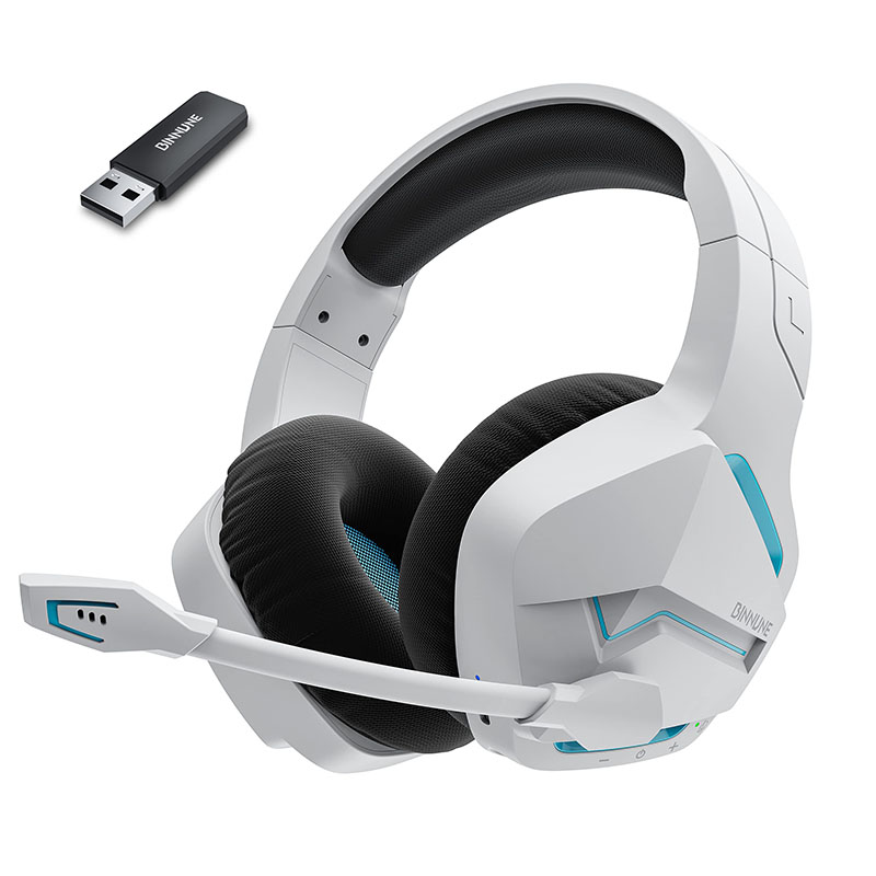 BINNUNE BW01 Bezprzewodowy zestaw słuchawkowy do gier na PC PS4 PS5 Playstation 4 5, 2.4G Bezprzewodowe słuchawki dla graczy Bluetooth USB z mikrofonem