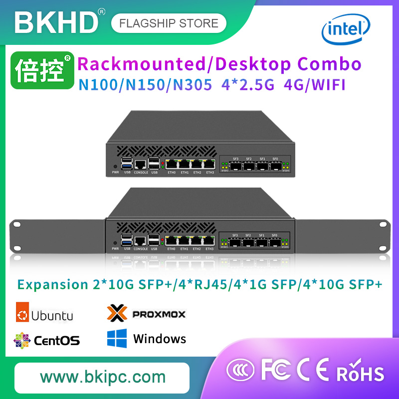 BKHD 2025 Firewall Hardware Gateway Security Server Mini 1U 9,5 Zoll Rackmontage N100 N305 RJ45 1G/10G SFP+ 4G/WIFI/BL GPIO TPM