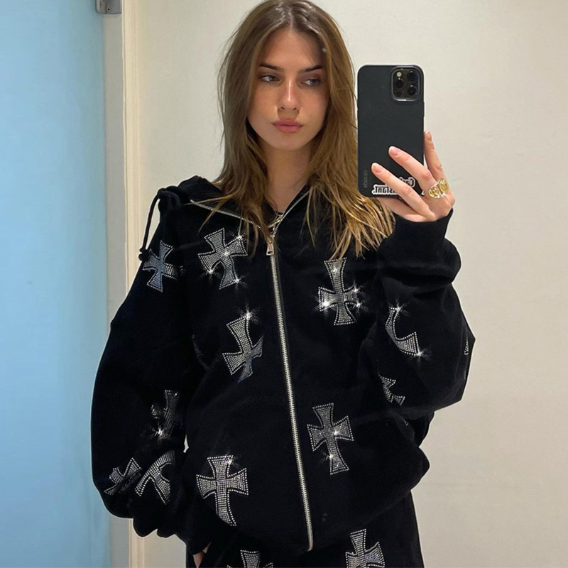 Bluza gotycka z ciągnięte długo rękawem z pełnym bluza z kapturem na zamek czarne bluzy z kapturem Y2k moda męska sportowe kurtki płaszcze nowe 2023