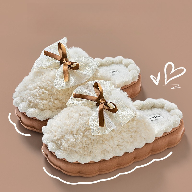 2026 Nieuwe Pluche Pantoffels voor Dames - Met Strikdetail, Winterse Huisschoenen, Ultrazachte Antislip Pantoffels voor Thuis & Zwangerschap Comfort