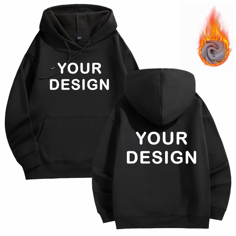 Outono e inverno personalização grossa do logotipo da sua marca bordado impressão masculina e feminina casual moletom com capuz cor sólida pulôver