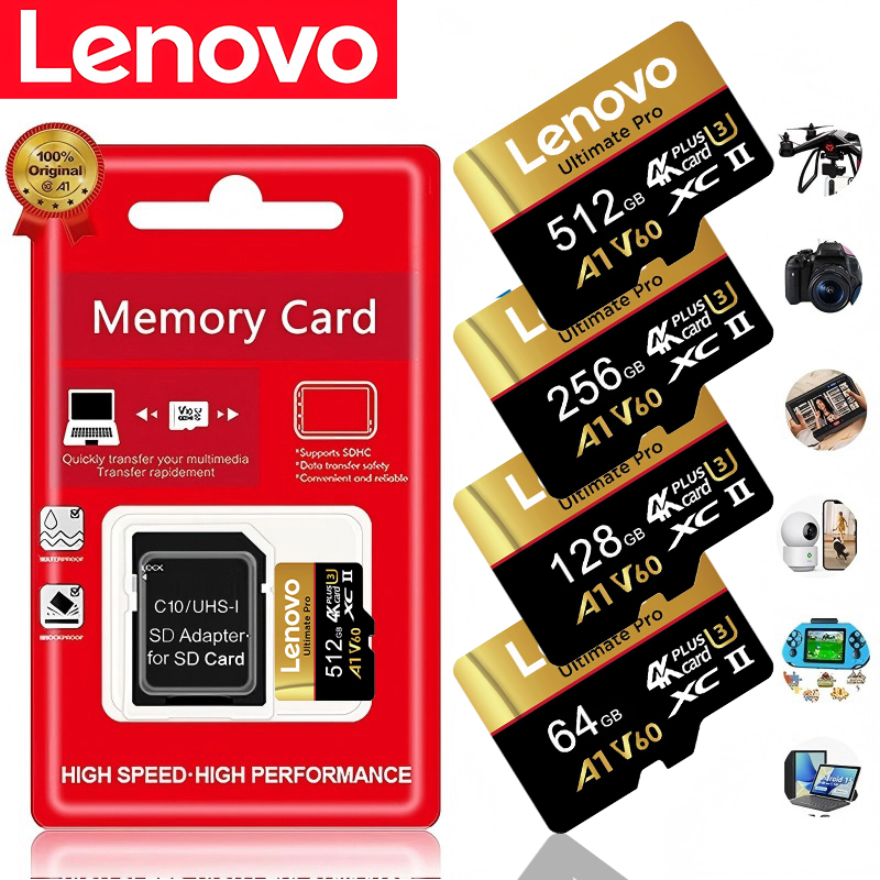 Original-Lenovo Micro TF/SD 100MB/s UHS-I Class10 16GB 512GB 256GB 128GB 32GB 64GB 16GB for PC Phone UHS I High Speed TF Card A1