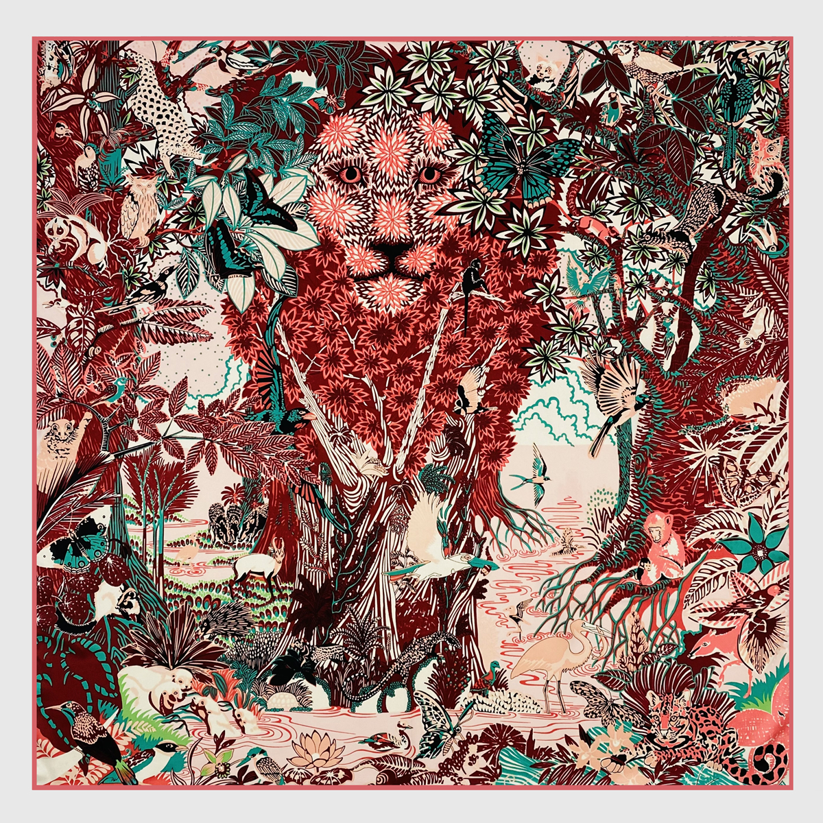 90 cm Jungle Leeuw 100% Twill Zijde Vierkante Sjaal Vrouwen Sjaal Merk Hijab Sjaal Ontwerp Bandana Handgerolde Zoom Foulard Hoofd sjaals