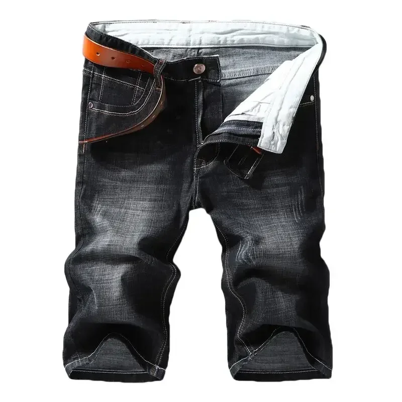 2024 été nouveau short en jean noir et bleu vêtements pour hommes Stretch droit coupe ajustée décontracté jean court hommes marque vêtements