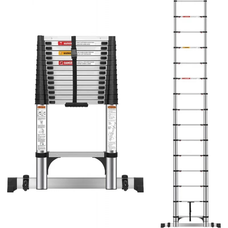 2025 New 16.5 FT Telescoping Ladders Stainless Steel Telescopic Ladder - Multi-Button Retraction Collapsible Ladder For Home,