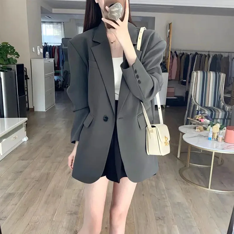 Lucyever ฤดูใบไม้ผลิฤดูใบไม้ร่วงเสื้อแจ็คเก็ตผู้หญิงเกาหลีสไตล์คุณภาพสูงหลวม Blazer Coat สุภาพสตรีอารมณ์ Streetwear ...