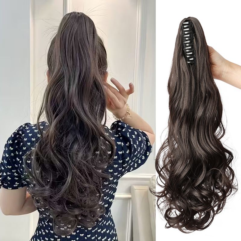 Synthetic Long Curly Ponytail Heat-resistant Claw Clip in Hair Extension Daily Easy to Wear Hairpiece for Women
