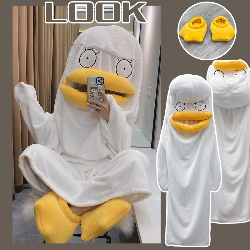 肥厚冬パジャマアヒル漫画プリントパジャマエリザベススタイルスリープバッグカップルマッチングフリースローブかわいい奇抜なデザイン