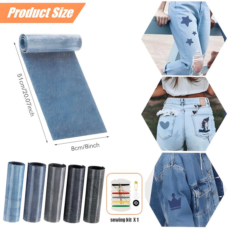 1 rolo de remendos de ferro Jean, sussidio de reparo de jeans de 8 x 50 cm, roupas, remendos autoadesivos para crianças e adultos 