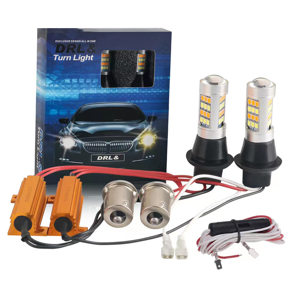 2X T20 7440 W21W WY21W 1156 P21W PY21W BAU15S 50W 2835 42SMD LED DRL Daytime Lampu Jalan & ด้านหน้าสัญญาณ All In One 12V