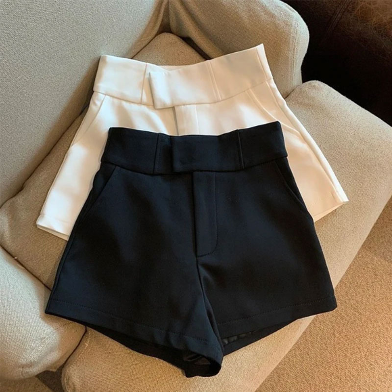 Calções femininos t2 preto shorts harajuku elegância shorts de cintura alta uma linha magro casual quente menina calças retas sexy
