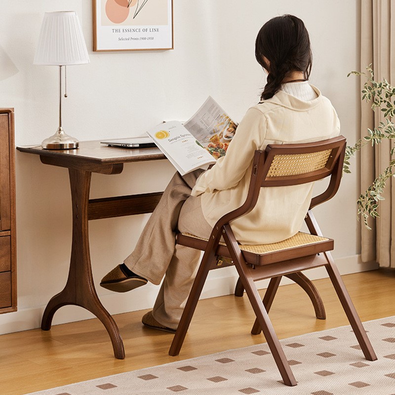 Silla plegable de ratán de bambú Qu World, silla con respaldo de ocio para el hogar, silla de comedor, silla de comedor sencilla, cómoda silla de estudio