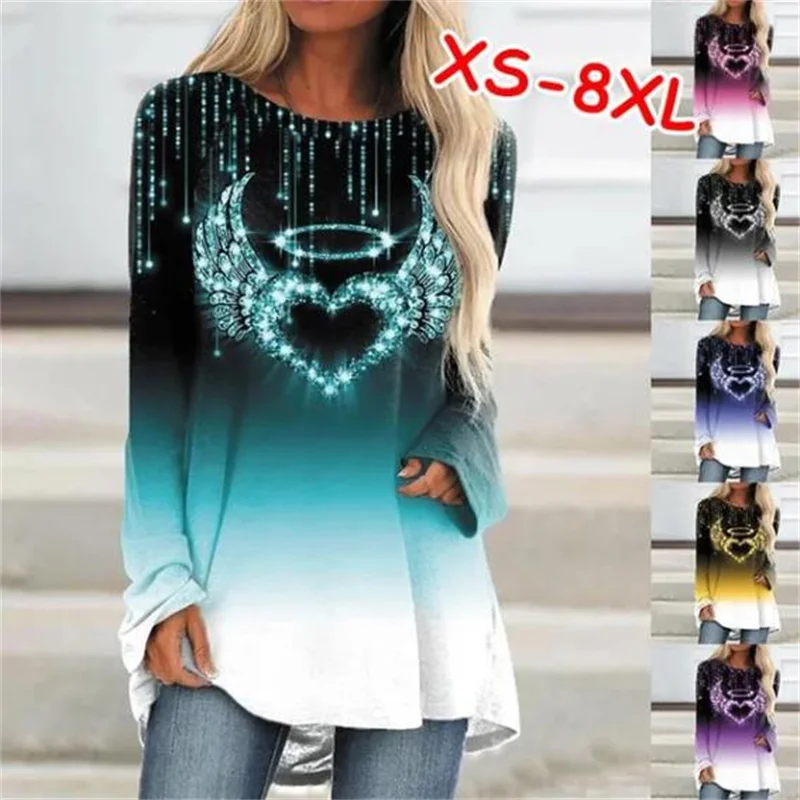 XS-7XL Frauen Herbst und Winter Kleidung lässig Langarm Tops Damen 3D bedruckte Hemden lose Tunika T-Shirts Pullover Blusen