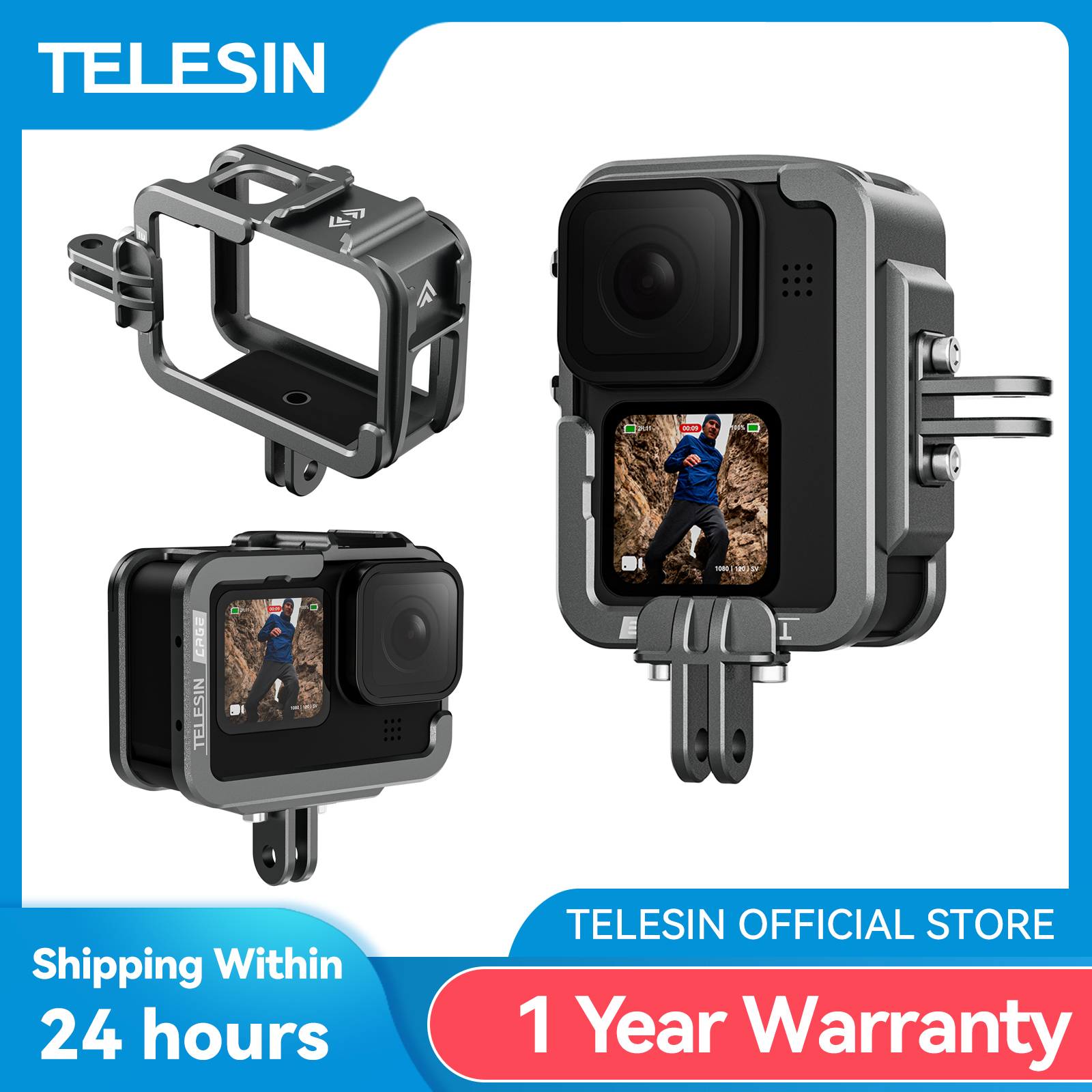TELESIN – cadre en alliage d'aluminium pour GoPro 9 10 11 12, coque de protection pour chaussures Double Clod, accessoires pour GoPro Hero 9 10 11