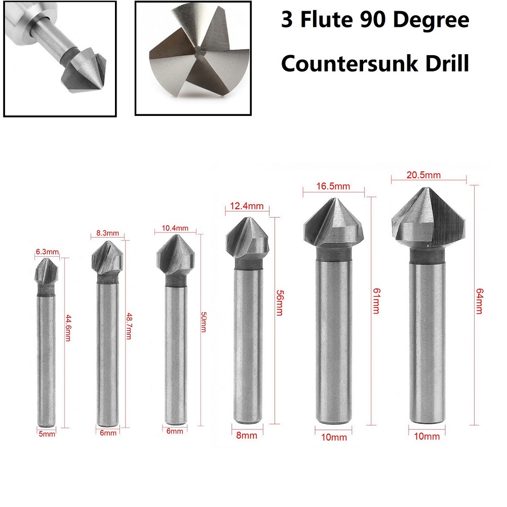 Broca avellanadora de 3 flautas, herramientas de biselado de 90 grados, cortador de chaflán de 6,3-20,5mm, cortador de biselado, perforación de agujeros de Metal y madera