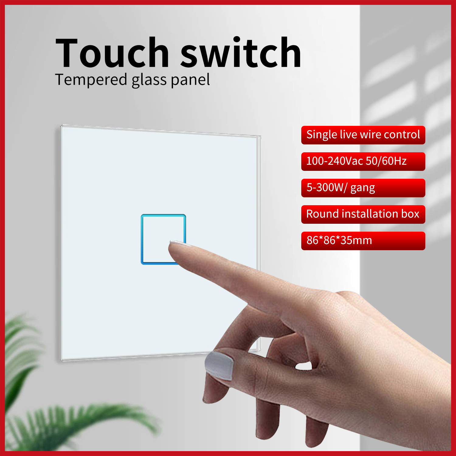 UBARO-Joli mural tactile en verre cristal, capteur électrique, indicateur LED, 1 gang, 1 voie, 220V, UE, Royaume-Uni