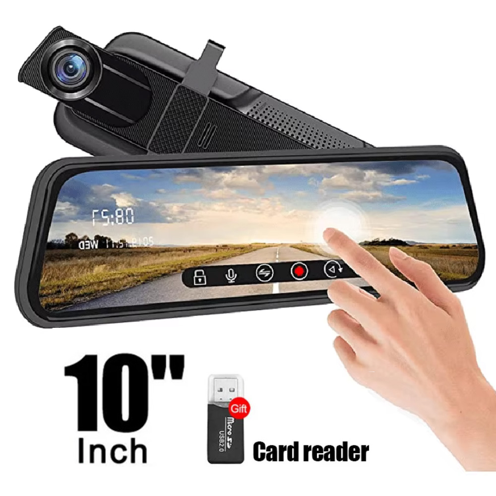 Kamera Dasbor Mobil Layar Lebar 10.0 Inci Full Screen 1080P Lensa Otomatis Perekam Mobil Streaming Media Auto 4K DVR