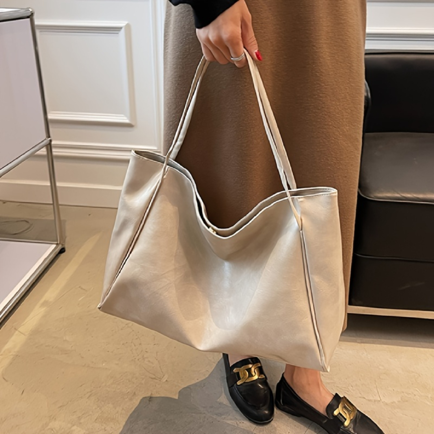 Large Capacity Fashion Cattlehide Leather Women's Shoulder Handbag