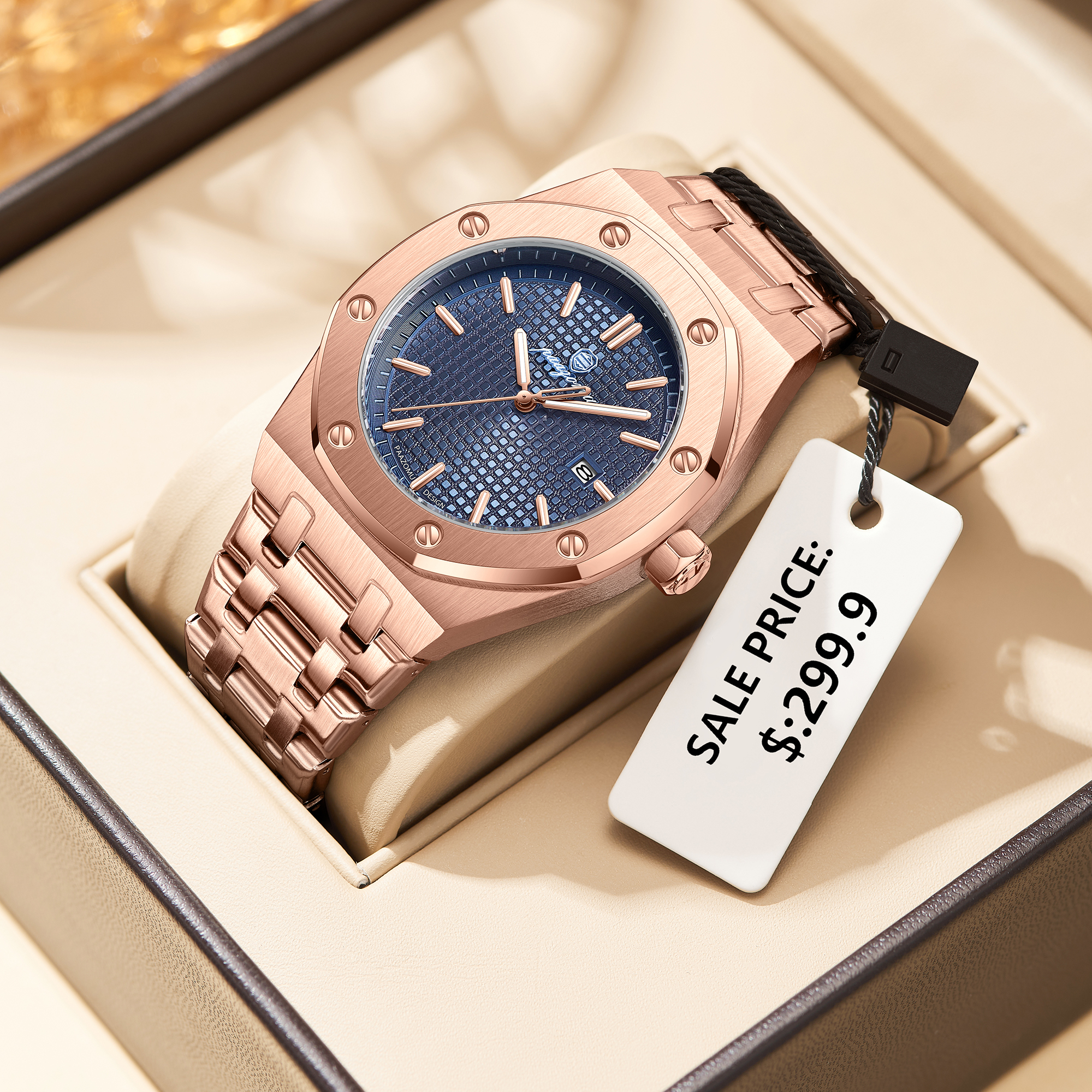 PAAZOMU Luxe zakelijke horloges voor heren Datum Week Roestvrij staal Quartz Herenhorloge Waterdicht Lichtgevend Mode herenpolshorloge