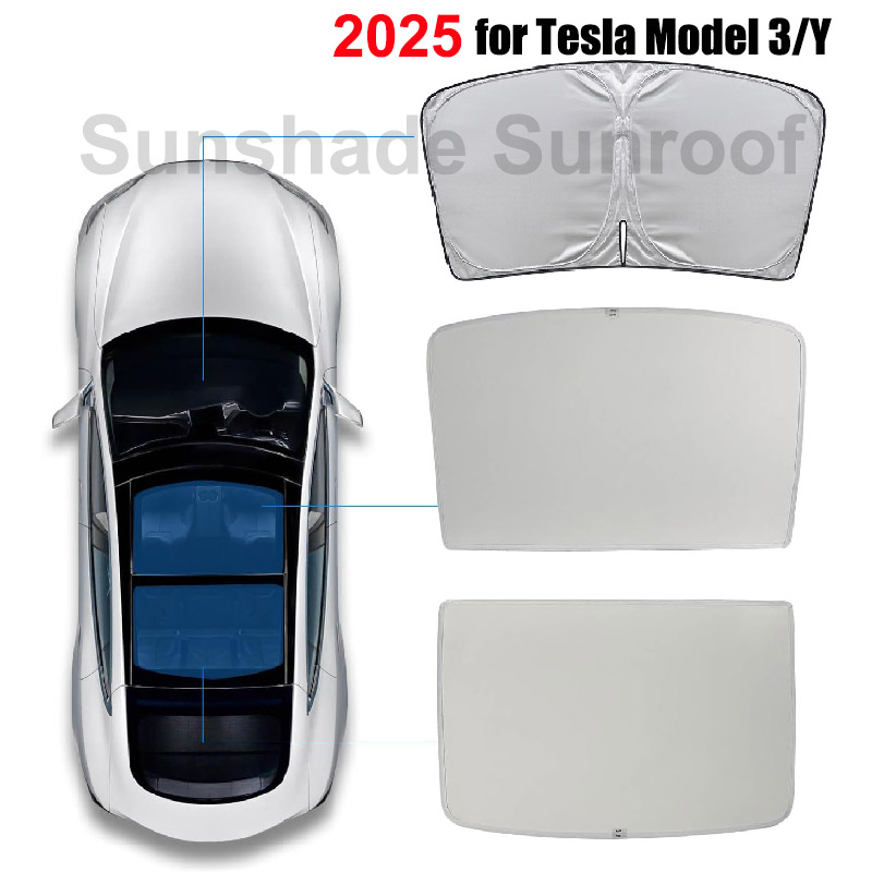 Sunroof Sunshades For Tesla Model 3 Y Juniper Highland 2020-2026 2025 Ice Cloth Buckle Front Rear Skylight Glass Roof Sun Shade