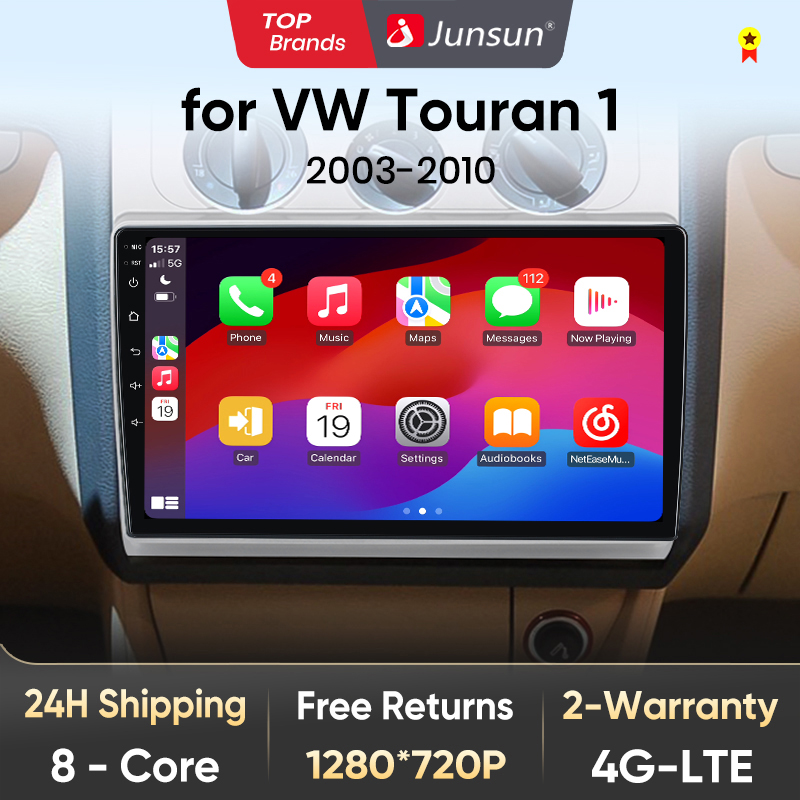 Junsun V1 AI voz inalámbrica CarPlay Android Auto Radio para Volkswagen Touran 1 2003-2010 4G coche Multimedia GPS 2din autoradio BT