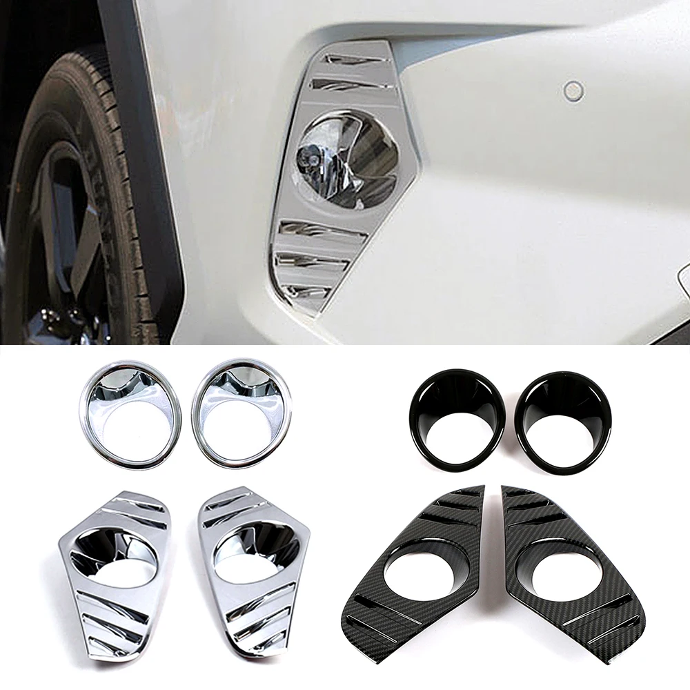 For Toyota Rav 4 Rav4 5 Gen 2019-2025 Accessories Carbon Fiber Color Front Fog Light Cover Chrome Fog Lamp Trim Sticker