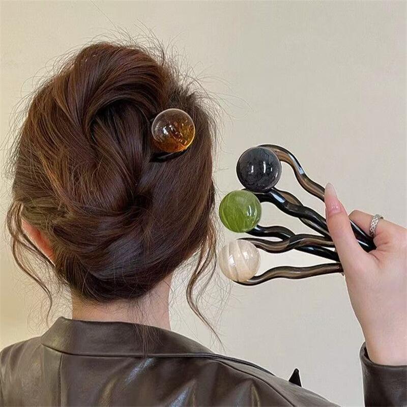 Horquilla para el pelo en forma de U con perlas de colores a la moda, horquilla para el pelo, moño, pinza para el pelo acrílica dulce de moda para mujeres y niñas, accesorios para el cabello