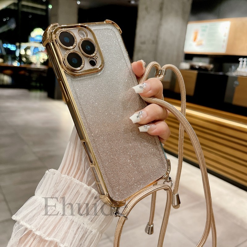Custodia antiurto per Xiaomi Redmi Note 15 Pro 15C 14C 14 13 POCO X8 X7 X6 F8 con glitter, cordino a tracolla e cinturino, cover placcata