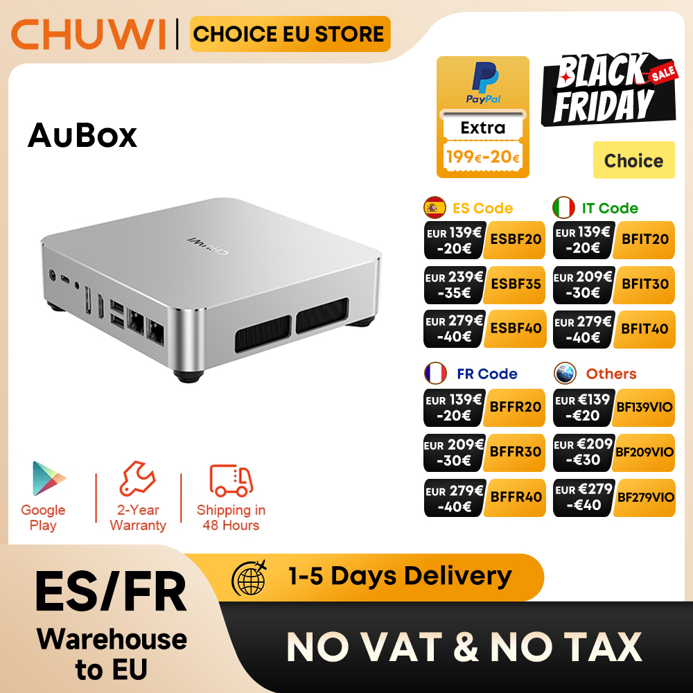 CHUWI AuBox AMD R7 8745HS/Intel i9-13900HK Mini PC 32GB 1TB SSD Windows 11 4K 60Hz affichage AI-Link WiFi 6 BT 5.1 étendre M.2 2T * 2