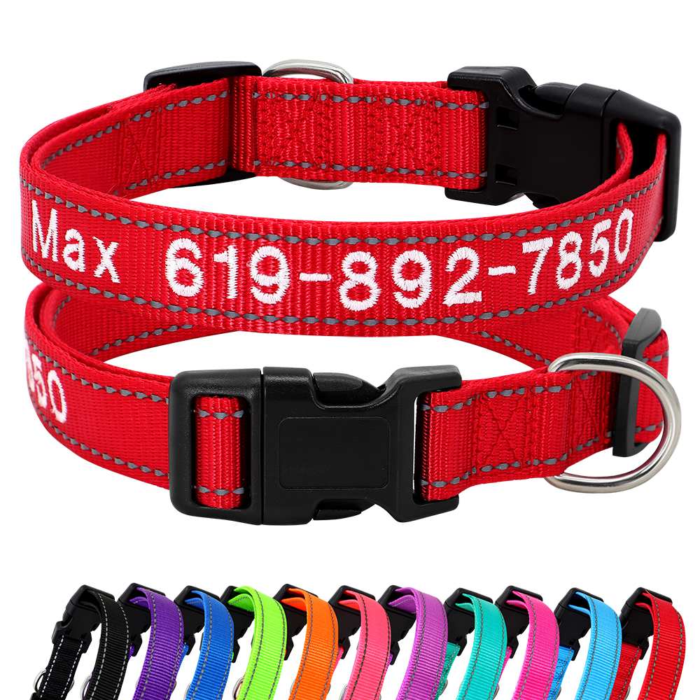 Collier réfléchissant en Nylon pour chien, accessoires personnalisables avec nom d'identification brodé, collier gravé pour chiot