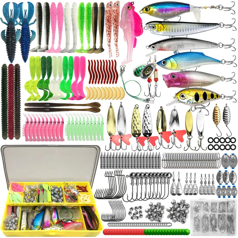 Kit de isca de pesca, 83/133/193/239/409 peças, para truta/leche/baixo, multi-isca, conjunto de equipamento em camadas, caixa de equipamento pro