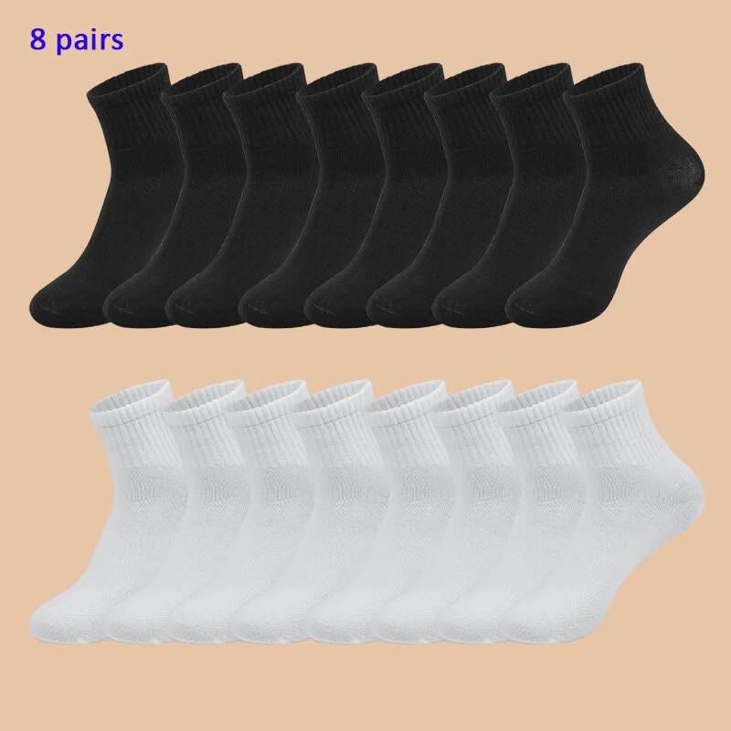3/5/8 paires de chaussettes décontractées en coton noir pour hommes et femmes, mi-longues, douces et chaudes, couleur unie, automne/hiver