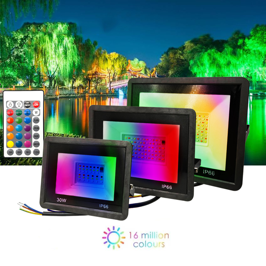 Reflector LED RGB iluminación exterior 220V 30W 50W 100W IP66 impermeable al aire libre RGB lámparas de foco iluminación de paisaje