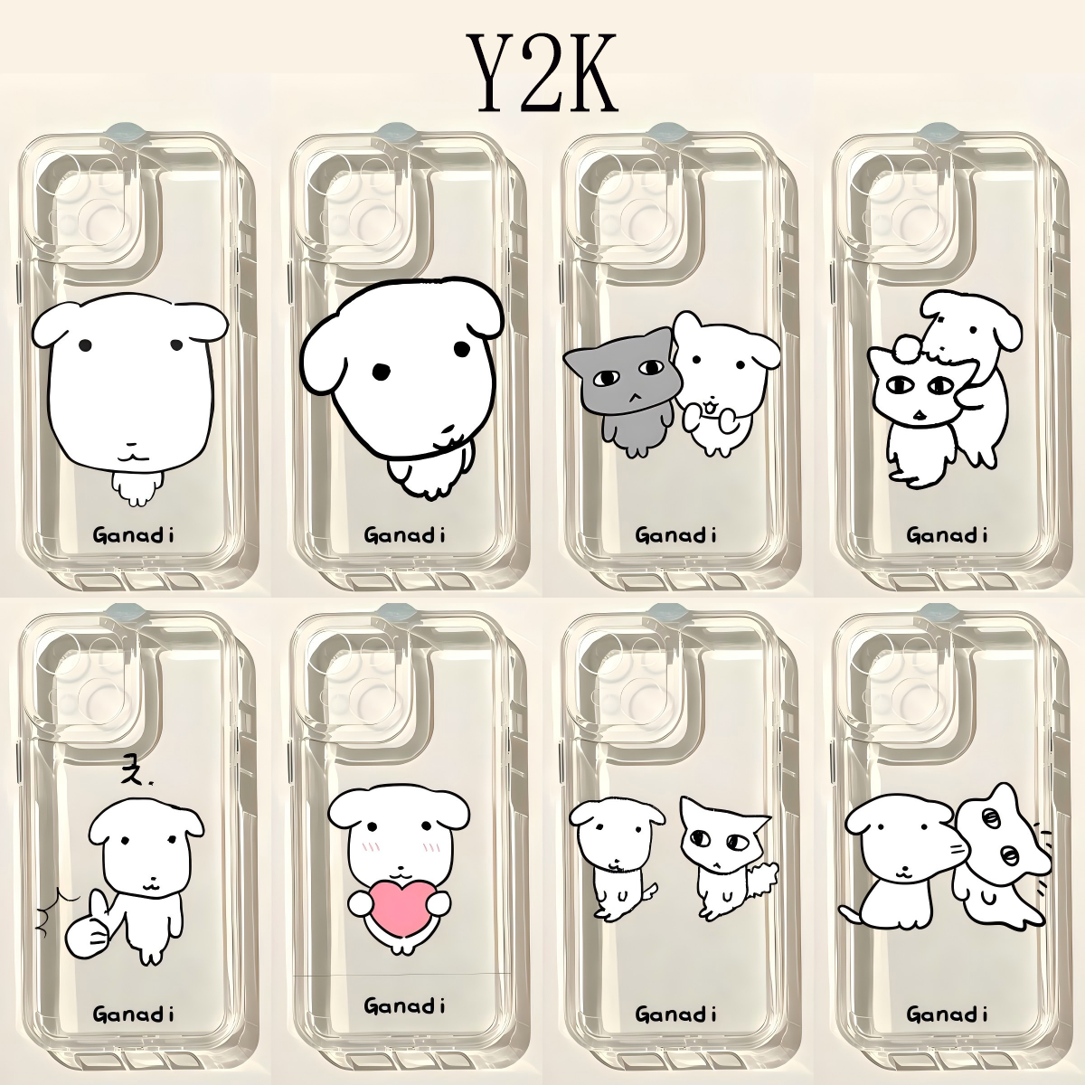 Custodia per telefono Kawaii Ganadi Puppy trasparente per iPhone 17e 17 16 16e 15 14 13 12 11 Mini Pro Max X XR XSMax 7 8 Air Plus