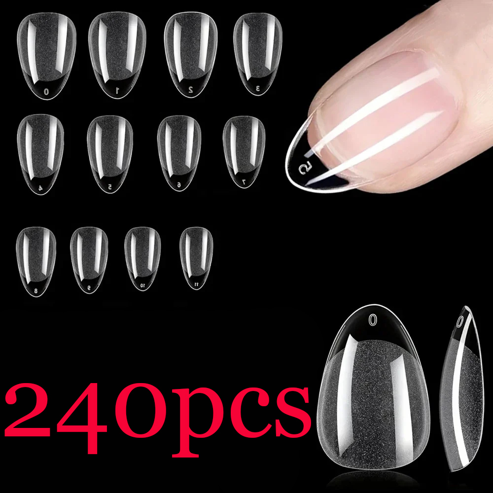 240 Stuks Korte Amandel Nagel Tips Zachte Gel Voorgevormde Acryl Nagel Tips Half Matte Volledige Dekking Nagel Tips Clear Gelly Press Op Nagel