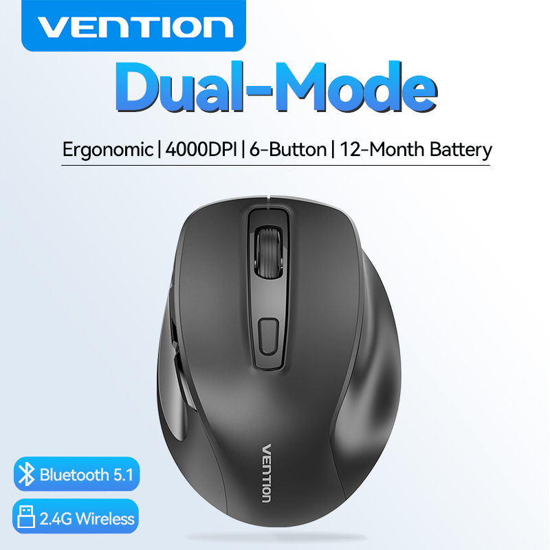 Ventie Ergonomische Draadloze Muis Bluetooth 5.1 Dual-Mode USB 2.4G Muis 4000 DPI 6 Knoppen Muis voor PC MacBook Pro Tablet Muizen