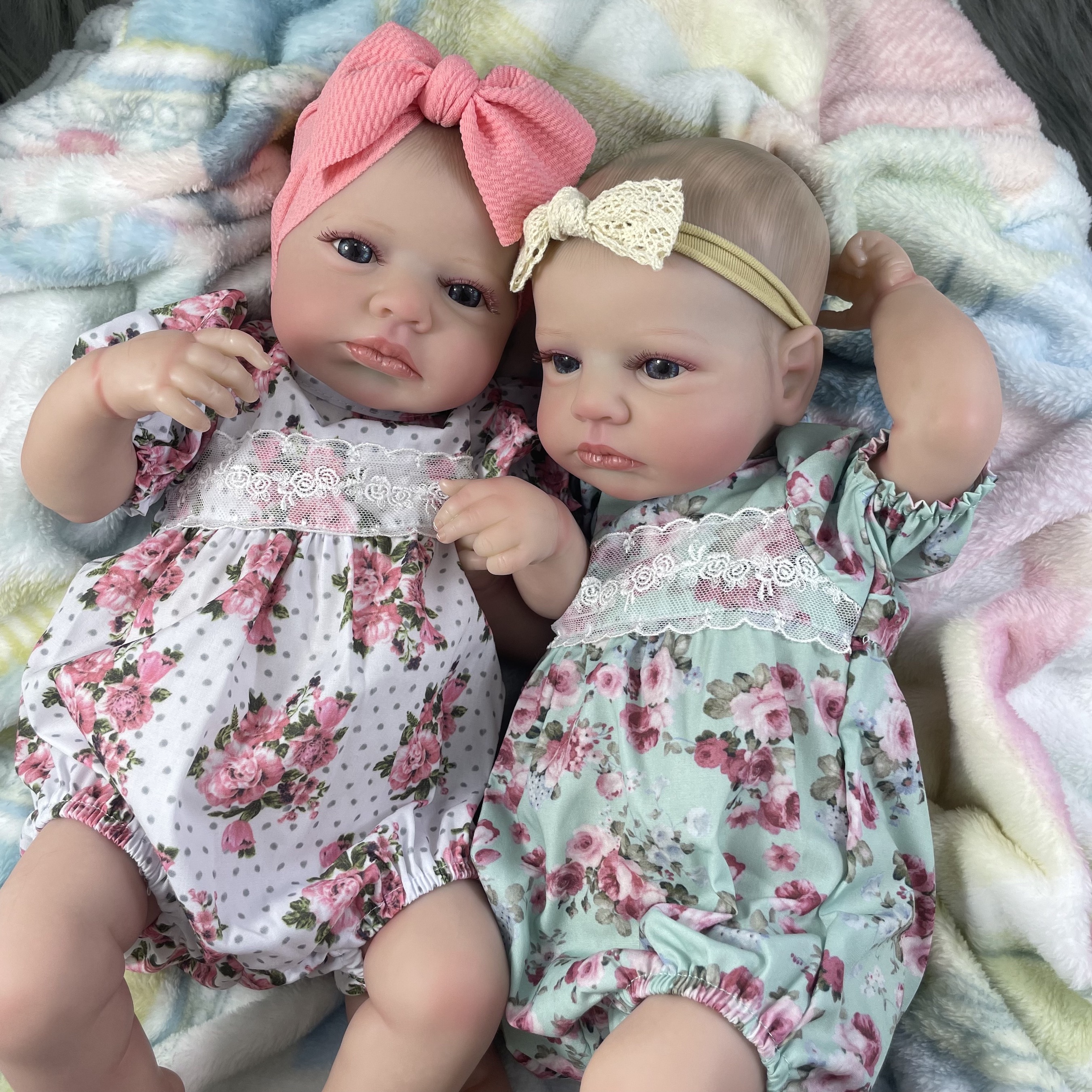 MRB 50CM LouLou Awake Twins Girl Reborn Baby Dolls Lifelike Vinyl Newborn 3D Skin Visible Veins DIY Toys For Girls