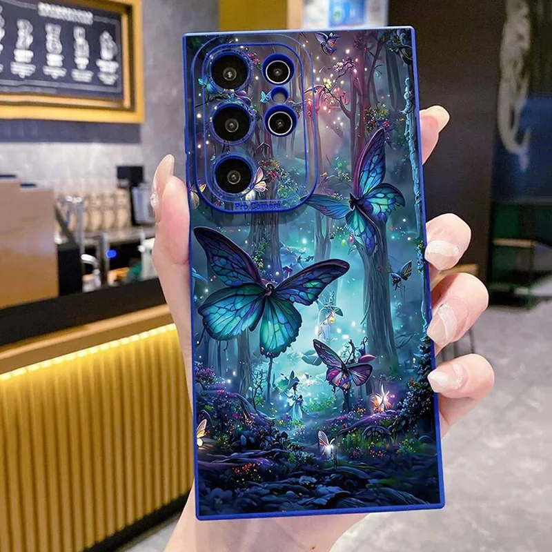 Donkere vlinderpatroon telefoonhoesje voor Samsung S26 5G hoesje Galaxy A36 A56 A55 A54 A35 A53 S25 Ultra S24 S23 S21 FE S22 Plus hoes