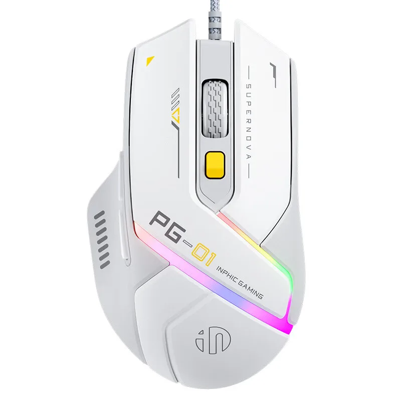 Rato infráfico pg1 com fio para jogos, rgb, emissor de luz, programação macro, 12800dpi, 6 teclas, mouse de computador, taxa de pesquisa de 1000hz