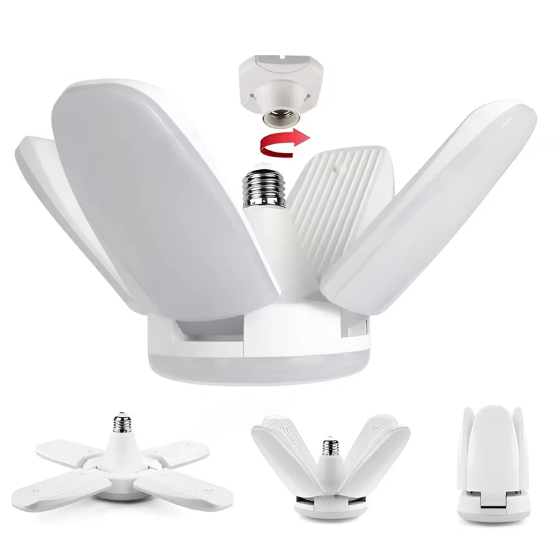 Ampoule LED pliable en forme d'éventail E27 28W AC220V/110V, déformable pour éclairage de plafond domestique, entrepôt et garage, lumière blanche 6500K