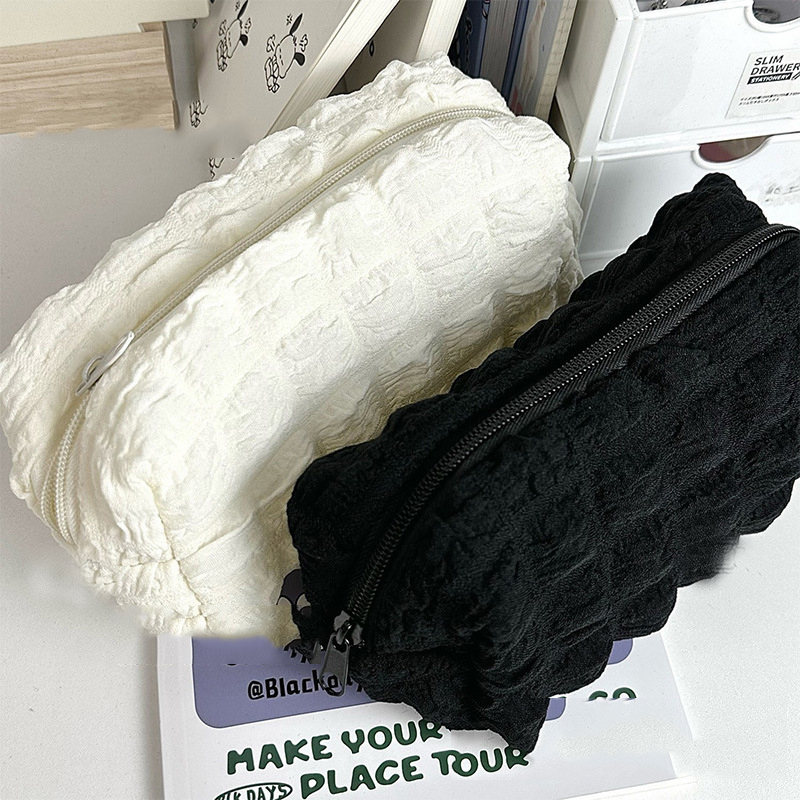 Bolsa de cosméticos con cremallera para mujer, estuche para bolígrafos de papelería Coreana de gran capacidad, bolsa de aseo de viaje para maquillaje, bolsa de lavado