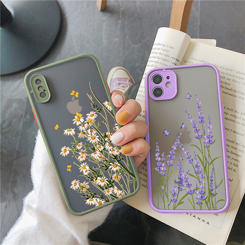 Coque de téléphone antichoc motif papillon et fleur de lavande Higan pour iPhone 16 Plus 12 13 Mini 17 11 15 14 Pro Max X XR XS Max