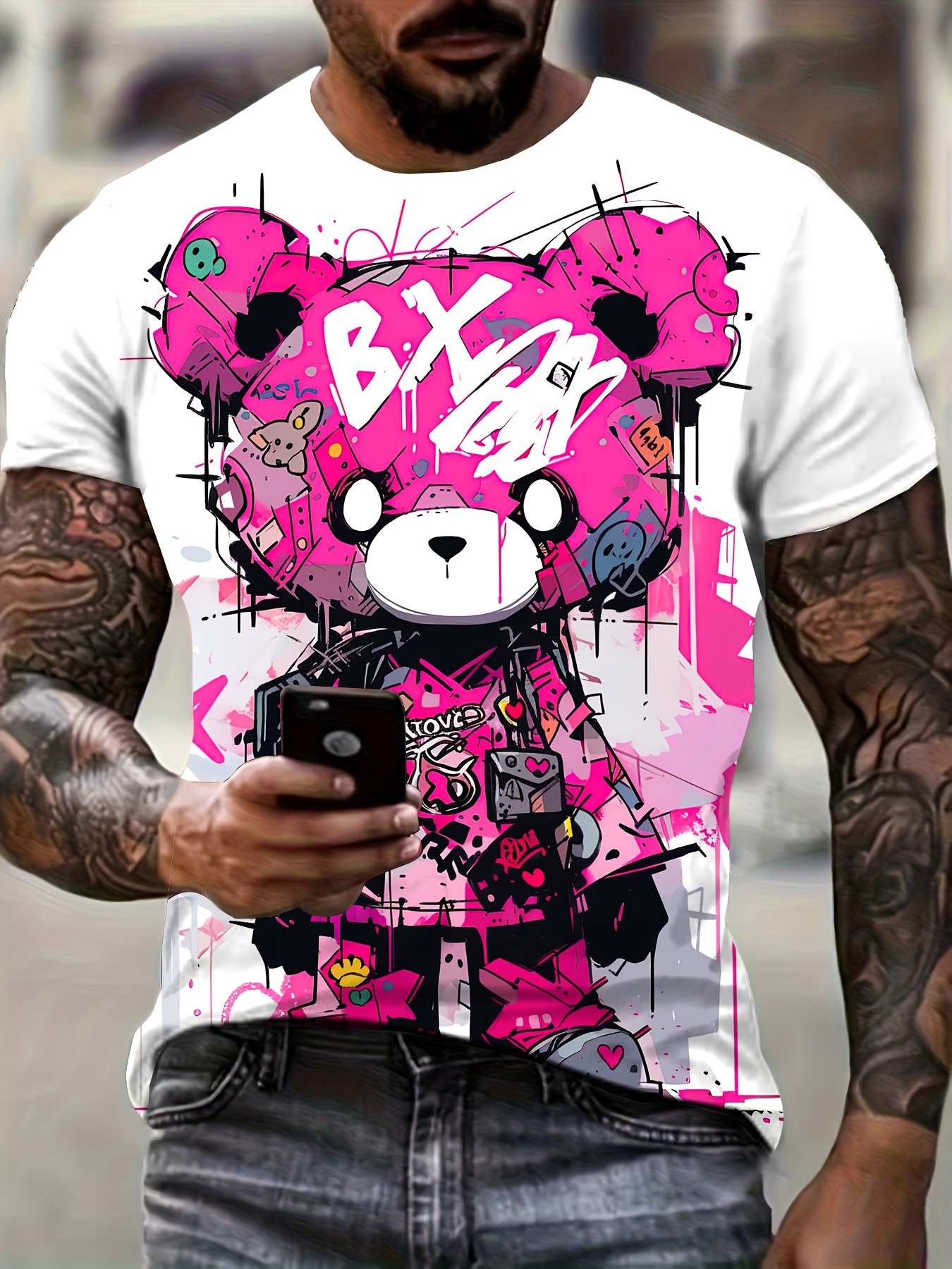 heren schattig 3D cartoon beer print t-shirt korte mouw zomer